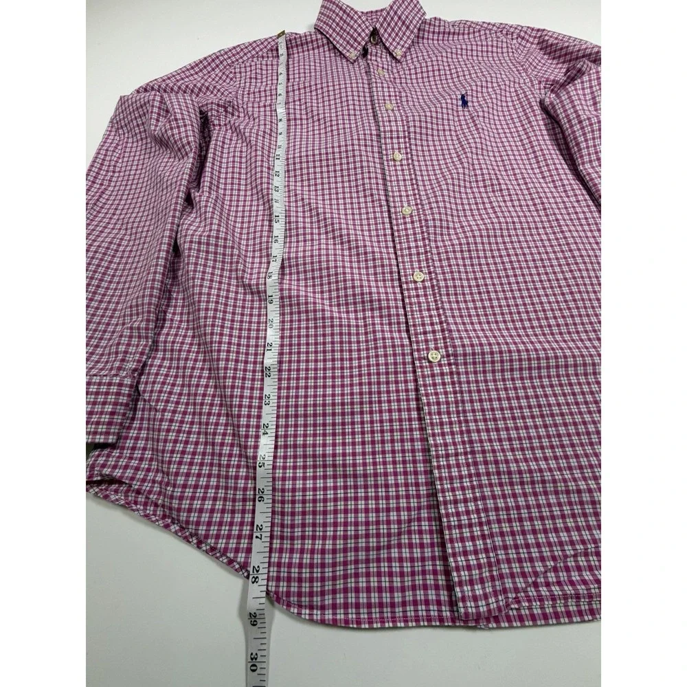 Ralph Lauren Shirt Mens Large Pink White Check Tattersall Button Down Long